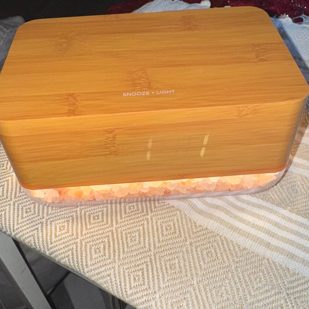 Wooden Alarm Clock with Himalayan Salt Base